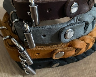Fettleder Halsband geflochten 3cm Messing oder Edelstahl braided leather dog collar Lederhalsband