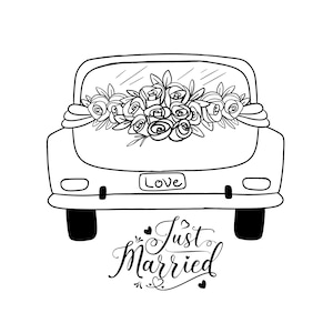 Archivo PNG SVG de coche de boda - Descargar archivo de trazador - archivo SVG PNG - Amor Pareja de bodas Boda Matrimonio Novia y novio