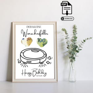 誕生日おめでとうマネーギフト - 直前ギフト - 印刷可能なマネーギフト PDF インスタントダウンロード 誕生日の願いを叶えるロボット掃除機