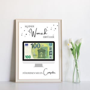 Geldgeschenk Wunscherfüller Computer - Last Minute Geschenk - Handgemacht - Sofort PDF Download zum Ausdrucken Geburtstag