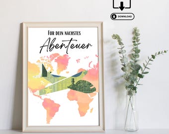 Cash gift for travel - Last minute gift of money - Printable PDF download - Travel fund, vacation money, travel adventure, travel voucher