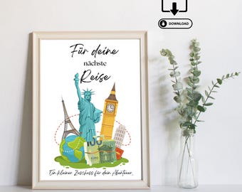 Cash gift for travel - Last minute gift of money - Printable PDF download - Travel fund, vacation money, travel adventure, travel voucher