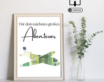 Cash gift for travel - Last minute gift of money - Printable PDF download - Travel fund, vacation money, travel adventure, travel voucher