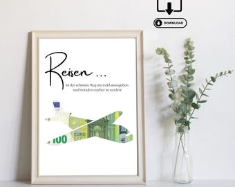 Cash gift for travel - Last minute gift of money - Printable PDF download - Travel fund, vacation money, travel adventure, travel voucher