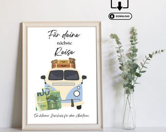Cash gift for travel - Last minute gift of money - Printable PDF download - Travel fund, vacation money, travel adventure, travel voucher
