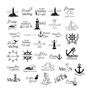 German Nautical Bundle PNG SVG Datei - Nordsee Ostsee Meer Sprüche - Download Plotterdatei Plotter File - Schiff Moin Ahoi Leuchtturm Küste