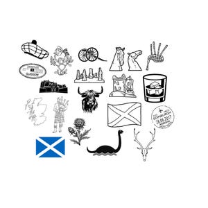 スコットランド スコットランドバンドル PNG SVG ファイル - プロッターファイルのダウンロード - プロッターファイル - エディンバラ ネス湖 バグパイプ バグパイプ