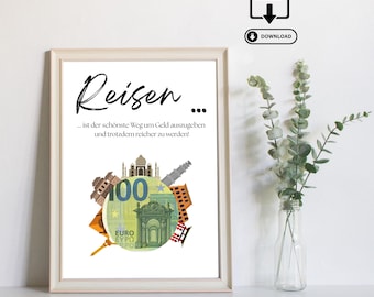 Cash gift for travel - Last minute gift of money - Printable PDF download - Travel fund, vacation money, travel adventure, travel voucher