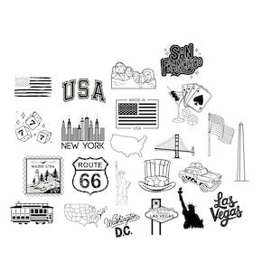 File PNG SVG del pacchetto USA - scarica il file del plotter - file svg png - New York Route 66 Lady Liberty Golden Gate Bridge Maine Washington Poker