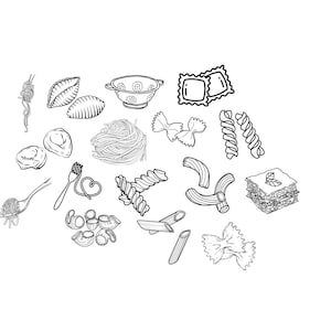 パスタヌードルバンドル PNG SVG ファイル - プロッターファイルのダウンロード - プロッターファイル - ヌードルイタリアイタリアスパゲッティファルファッレラビオリ落書き