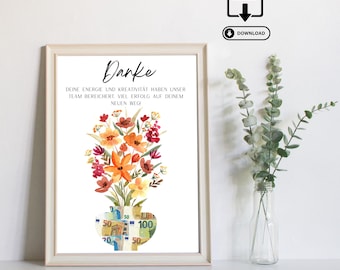 Cash gift, farewell gift for a colleague - last-minute gift - printable cash gift - instant PDF download, retirement, job change