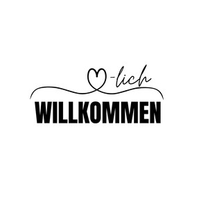 Könnte beinhalten: Schwarzweißgrafik mit einem Herzen und dem Text "WILLKOMMEN -lich"