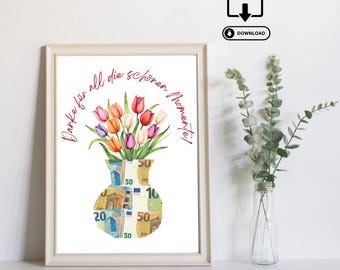 Cash gift, farewell gift for a colleague - last-minute gift - printable cash gift - instant PDF download, retirement, job change