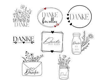Danke Bundle PNG SVG Datei - Download Plotterdatei - Plotter File - Danke für alles - Herzliches Dankeschön - Liebe Love - Lieben Dank