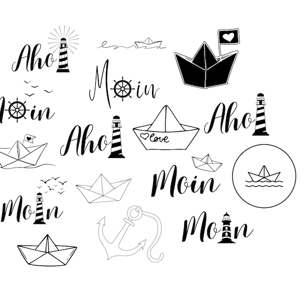 German Nautical Bundle - North Sea Baltic Sea Sea Sayings - SVG Download File - Plotter File - Plotter Cricut - Ship Moin Ahoi Lighthouse