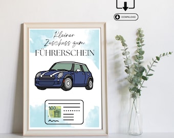 Regalo in contanti per la patente di guida - Fai da te moderno - Regalo dell'ultimo minuto - Fatto a mano - Regalo in contanti stampabile - Download PDF immediato - Auto