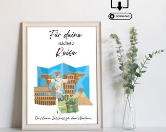 Cash gift for travel - Last minute gift of money - Printable PDF download - Travel fund, vacation money, travel adventure, travel voucher