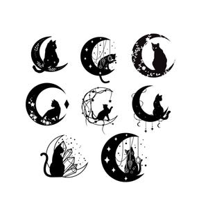 Pacchetto Gatto Lunare PNG SVG File - Scarica file plotter - File plotter - Fasi lunari dei gatti Gatto mistico e Luna Gatto mistico e Luna