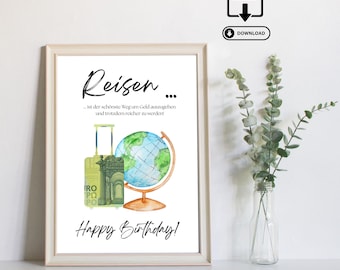 Money Gift for Travel - Happy Birthday - Last Minute Gift of Money - Printable PDF Download - Travel Fund - Holiday Money - Travel Voucher