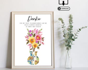 Cash gift, farewell gift for a colleague - last-minute gift - printable cash gift - instant PDF download, retirement, job change