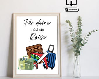 Cash gift for travel - Last minute gift of money - Printable PDF download - Travel fund, vacation money, travel adventure, travel voucher