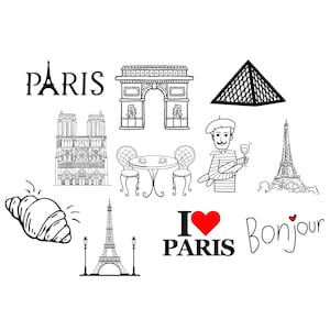 Paquete de Francia, París, archivo PNG SVG - Descargar archivo de trazador - archivo SVG PNG - Croissant Bonjour Europa - Archivo de trazador