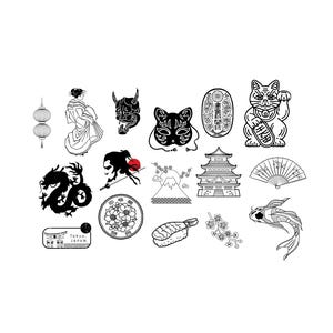 Archivo PNG SVG del paquete japonés - Descargar archivo de trazador - Archivo de trazador - Sushi Tokyo Koi Nishikigoi Maneki Neko Temple Temple Cherry Blossom