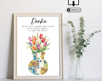 Cash gift, farewell gift for a colleague - last-minute gift - printable cash gift - instant PDF download, retirement, job change