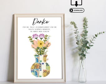 Cash gift, farewell gift for a colleague - last-minute gift - printable cash gift - instant PDF download, retirement, job change