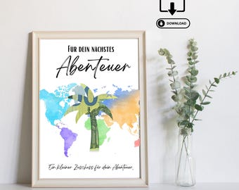 Cash gift for travel - Last minute gift of money - Printable PDF download - Travel fund, vacation money, travel adventure, travel voucher