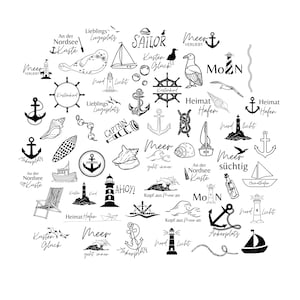 German Nautical Bundle PNG SVG File - North Sea Baltic Sea Sea Sayings - Download Plotter File - Ship Moin Ahoi Lighthouse