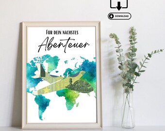 Cash gift for travel - Last minute gift of money - Printable PDF download - Travel fund, vacation money, travel adventure, travel voucher