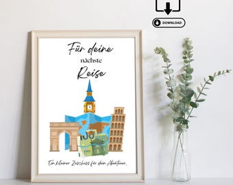 Cash gift for travel - Last minute gift of money - Printable PDF download - Travel fund, vacation money, travel adventure, travel voucher