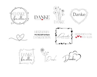 Danke Bundle PNG SVG Datei - Download Plotterdatei - Plotter File - Danke für alles - Herzliches Dankeschön - Liebe Love - Lieben Dank
