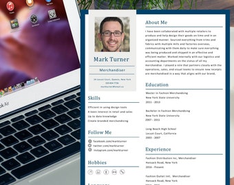 Merchandiser Resume Template | Professional and Creative Word Photo Resume Template / CV Template With FREE Cover Letter | Instant Download