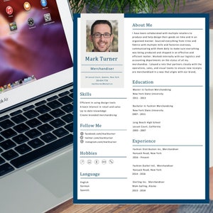 Merchandiser Resume Template | Professional and Creative Word Photo Resume Template / CV Template With FREE Cover Letter | Instant Download