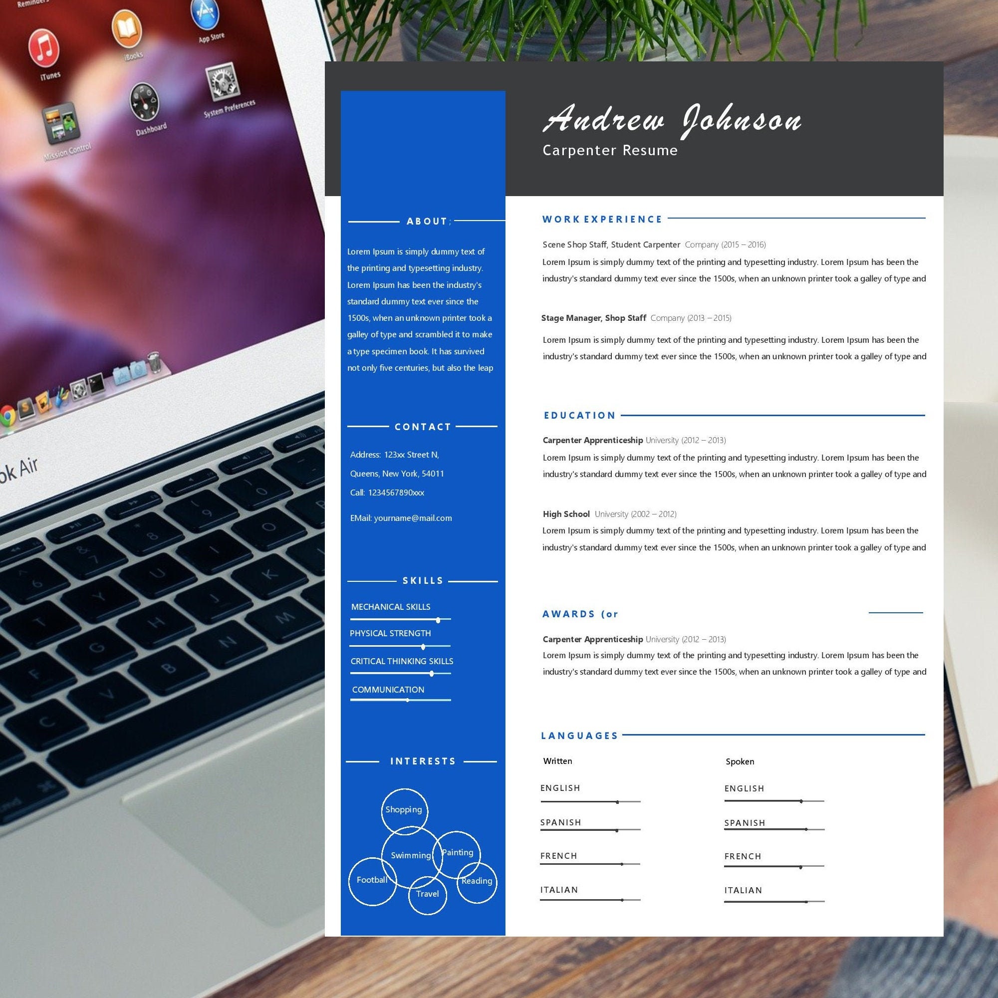 Carpenter New Resume Template | Professional and Creative Word Photo ...