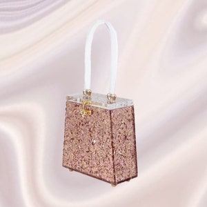 Monat Mai Gold Kupfer Bronze Rosa Konfetti Griff Lucite Handtasche