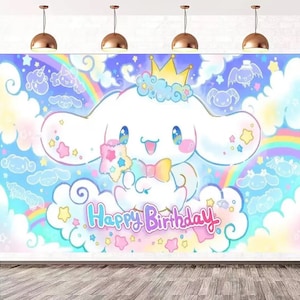 150 x 100 cm Toile de fond joyeux anniversaire Cinnamoroll