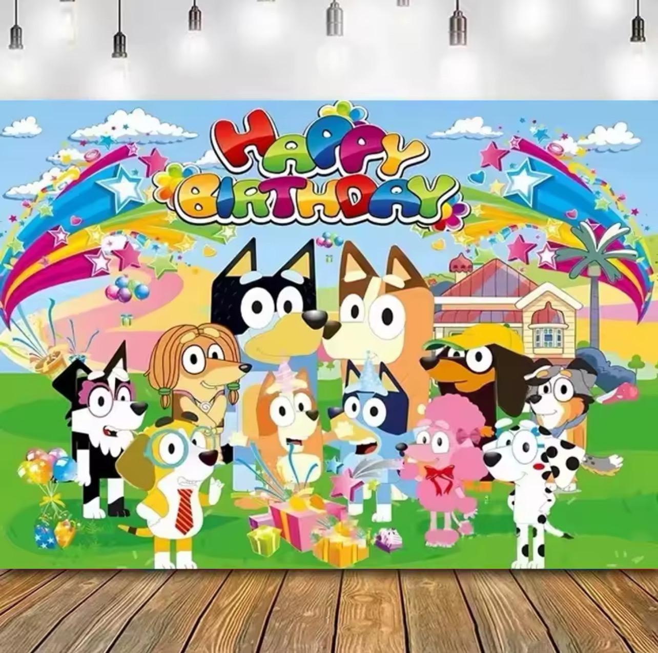 Bluey & Friends Backdrop – Party photo backdrop with characters.