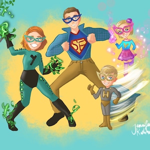 Kundenspezifische Familie Cartoon Superhelden Portrait