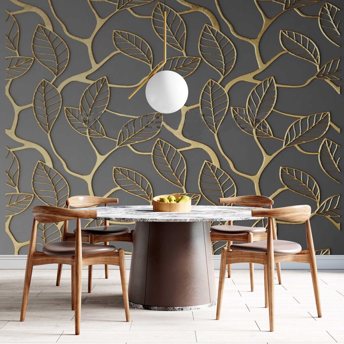 Gold Leaves Wallpaper / Self Adhesive Peel and Stick / Textile Etsy