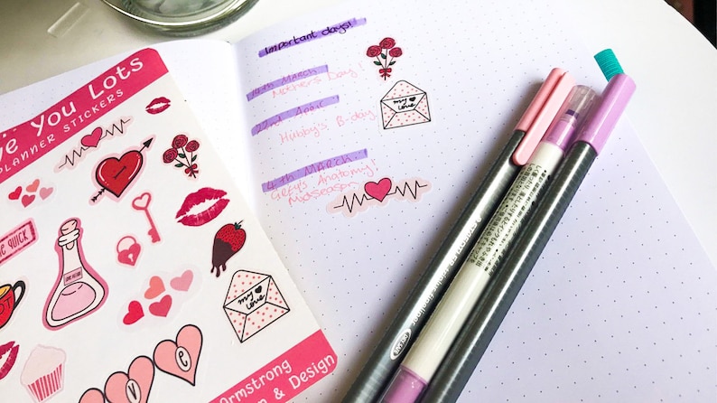 journal and diary stickers die cut planner love themed Love you lots