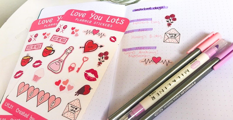 journal and diary stickers die cut planner love themed Love you lots