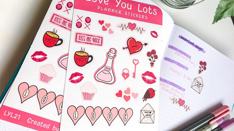 journal and diary stickers die cut planner love themed Love you lots