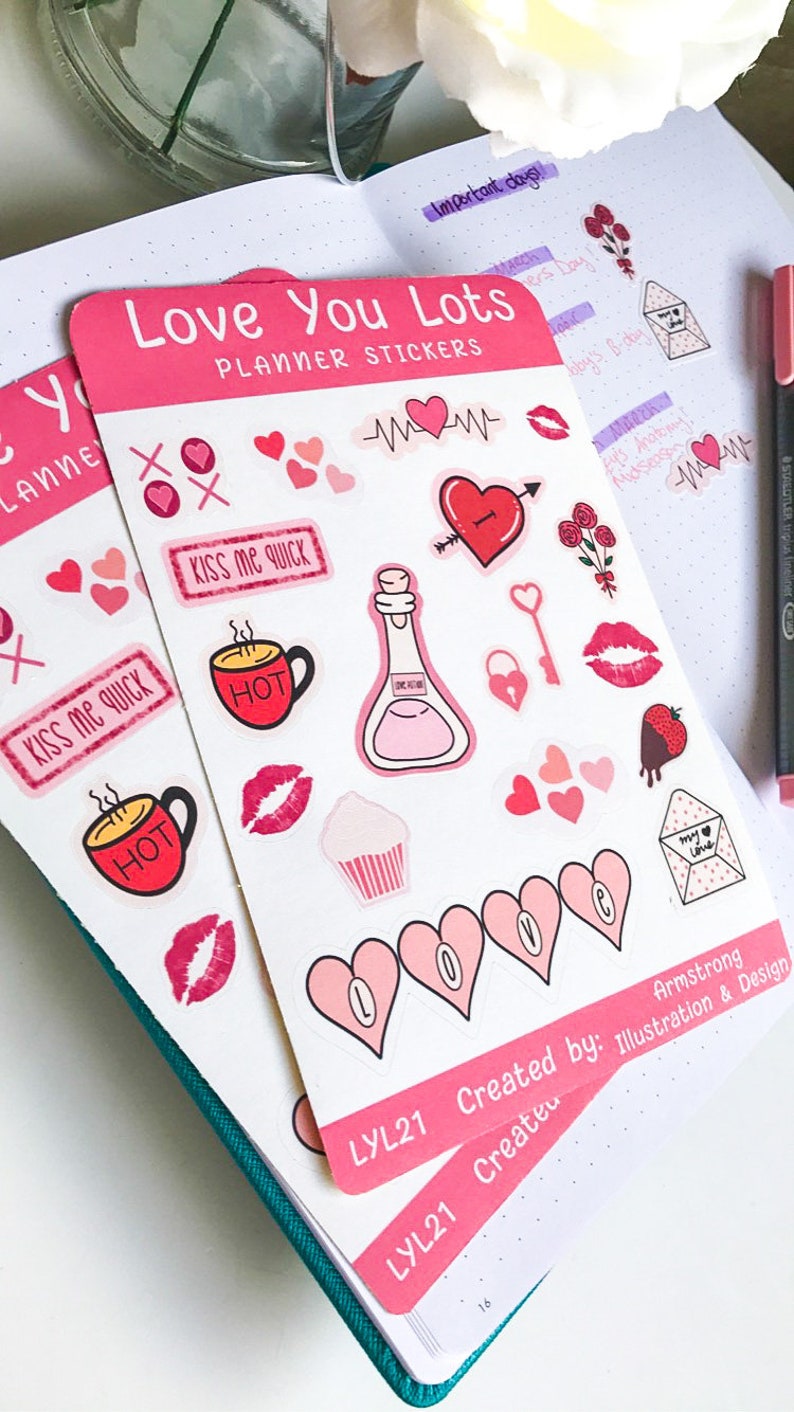 journal and diary stickers die cut planner love themed Love you lots