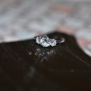 Three Round Cubic Zirconium statement ring Silver Plated