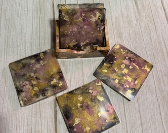Pink & Gold Resin Untersetzer 5er Set