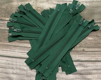 Dark Green YKK Nylon Zipper: 7" Closed End