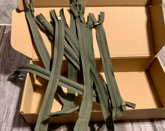 Olive Green YKK Invisible Zipper: 10" Nylon Closed End